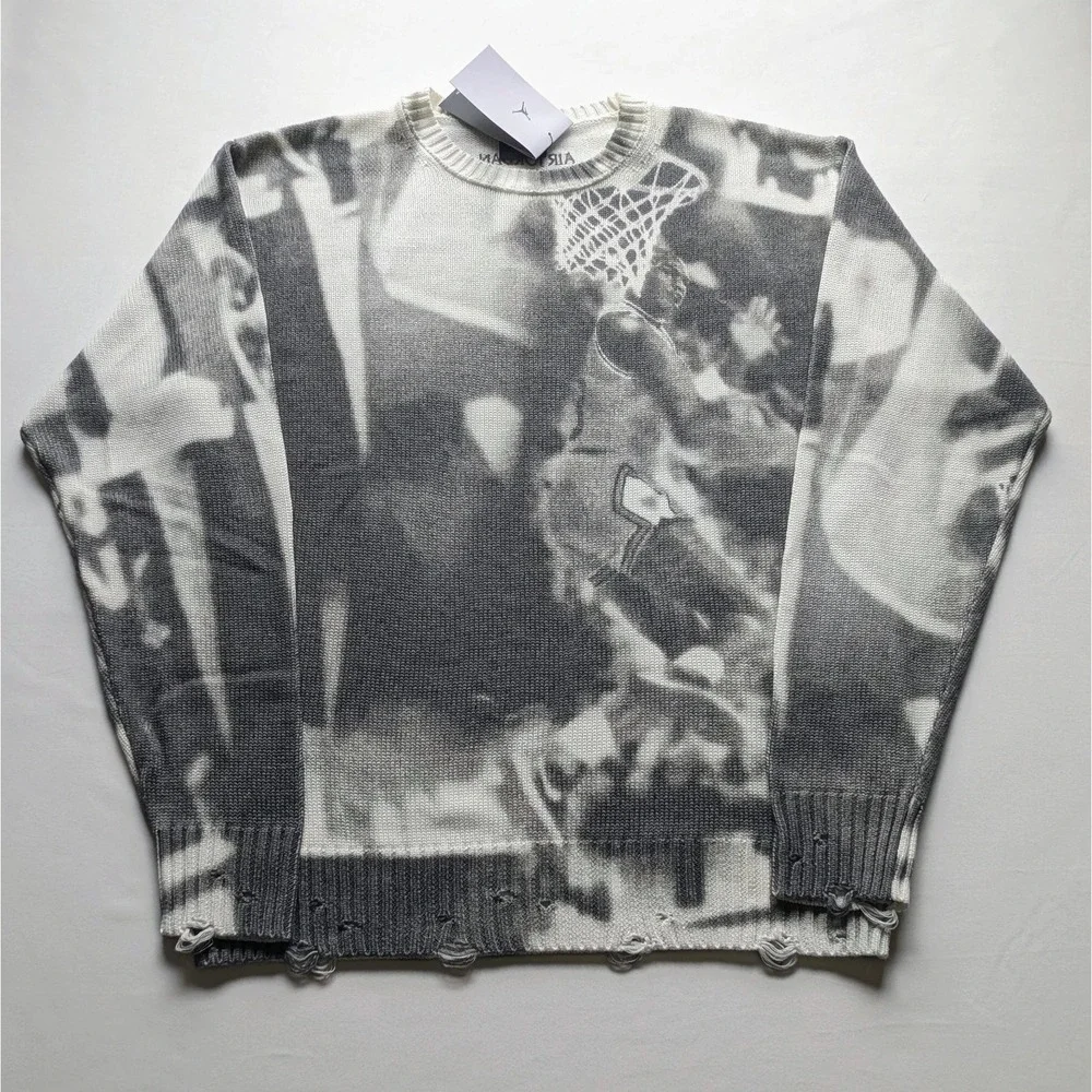 Air Jordan Knit Crew Sweater Oversized Heavyweight Men's Size L Sail HQ1635-133